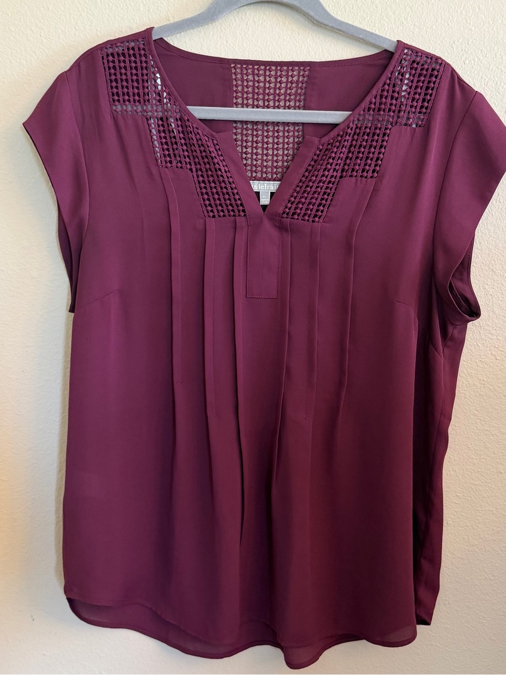 Daniel Rainn Plum Crochet Yoke V-Neck Blouse - Size  XL